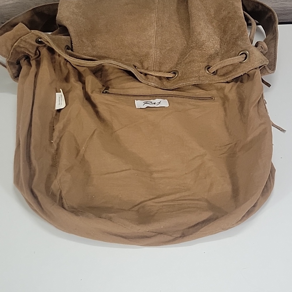 Raj for Anthropologie Boho Fringe Suede Bucket Crossbody Bag - Tan - Picture 11 of 12